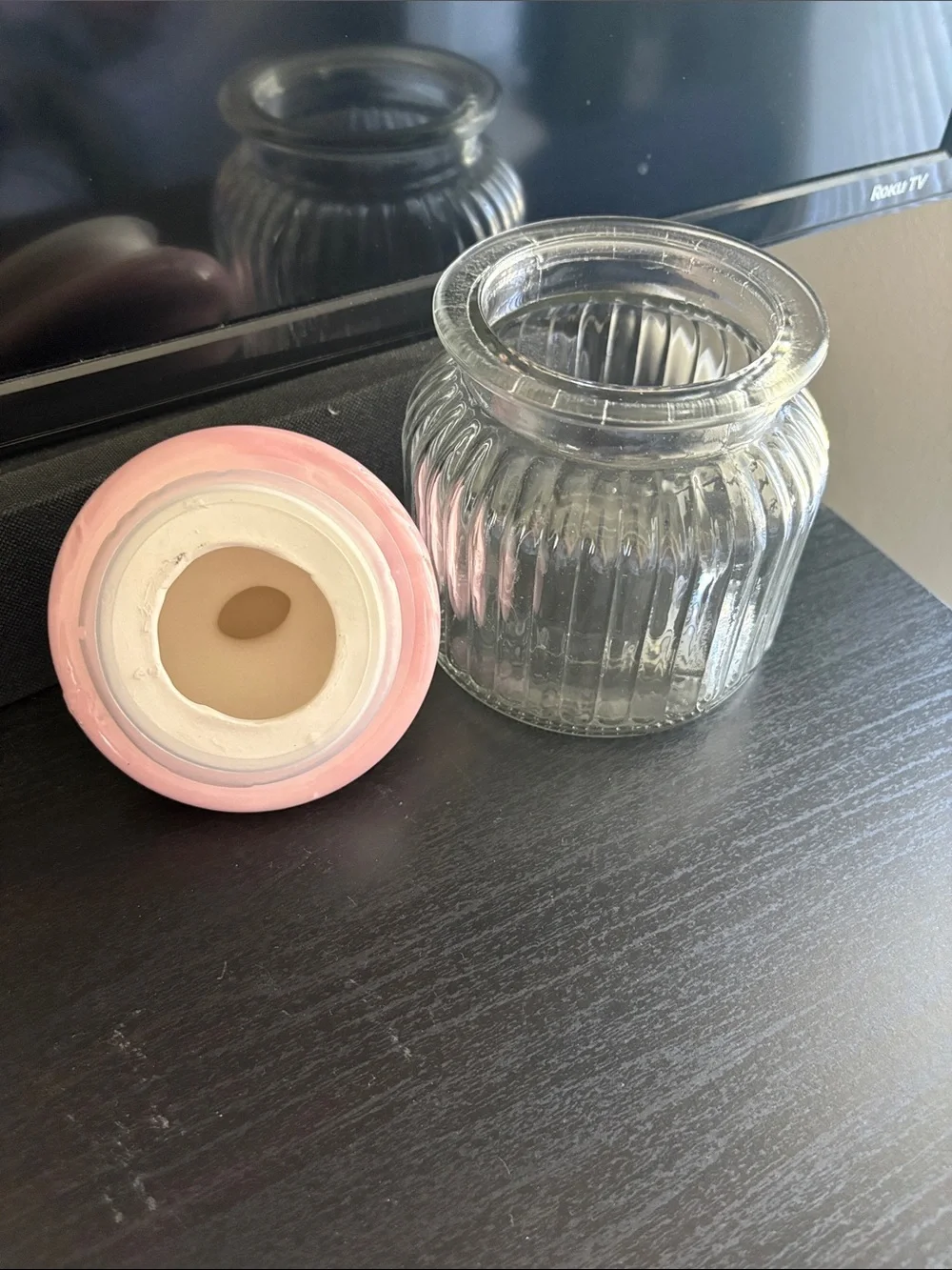 Glass Ribbed Jar with Pink Heart Lid